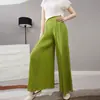 Pantalones Anchos Plisados para Mujer de Cintura Alta y Tacto Fluido, Efecto Adelgazante Miyake Sueltos Talla Grande, Pantalones Largos Casuales Simples y Versátiles