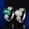 Anillo de Plata de Ley S925 Incrustado con Ágata Calcedonia Moda Femenina Joyería de Mano de Alta Gama Estilo Antiguo Anillo Abierto de Jade