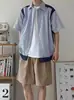 Camisa de Manga Corta a Rayas Patchwork Estilo Japonés para Hombre, Nueva Llegada Verano 2026, Top Camisa Casual Holgado para Hombre