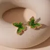 Pendientes de Mariposa de Cristal de Zircón Verde Frescos y Sencillos con Baño de Oro Real, Pendientes de Alta Gama Dulces y Elegantes para Mujer