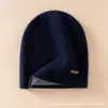 Gorro de Punto Nuevo de Color Sólido 100% Cachemira, Doble Capa Engrosada para Calidez, Estilo Casual de Invierno para Hombres y Mujeres, Estilo de Pareja