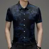 Camisa Masculina de Manga Curta 2024 Verão Solta Meia Manga Roupas de Pai Roupas de Praia Metalizadas Casual de Negócios