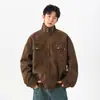 Chaqueta de Trabajo Retro Americana de Cuero PU Resistente con Cuello Alto Unisex Corte Limpio Detroit Holgada Abrigo de Moda para Pareja