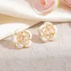 Brincos de Camélia com Gotejamento de Óleo e Zircônia para Mulheres, Design Exclusivo, Estilo Leve de Luxo, Brincos Elegantes, Acessórios de Orelha da Moda Florais Fofos para Mulheres