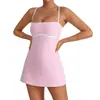 Mono de yoga transfronterizo para mujer, diseño de bloques de color con copas incorporadas en el pecho, falda de tenis con forro anti-exposición, vestido tipo tank top deportivo para fitness