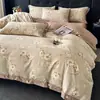 Estilo retro americano, agradable para la piel, juego de ropa de cama de cuatro piezas de gasa de doble capa, sábana de cama, funda de edredón y sábana bajera de algodón y lino puro, adecuado para todas las estaciones