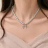 Colar Pingente Laço Pérola Shijia de Luxo Leve Nicho de Ponta Corrente de Clavícula com Contas Corrente Novo Estilo Feminino Elegante