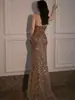 Vestido de Lentejuelas con Tirantes Estilo Nuevo 2026 para Mujer, Sin Mangas, Espalda Descubierta, Abertura Sexy, Vestido de Noche para Fiesta de Cumpleaños, Vestido Largo