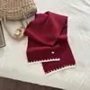 Cachecol de tricô de cor pura estilo Chanel coreano para mulheres, quente e versátil para outono e inverno, xale de imitação de caxemira, aquecedor de pescoço de lã para casais