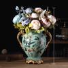 Jarrón Grande de Cerámica Pastoral Estilo Europeo Adornos Estilo Americano Retro Moderno Decoraciones para Sala de Estar Arte Floral con Flores Secas Arreglos Florales