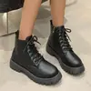 Botas de Cano Curto Chunky com Salto Grosso e Solado Grosso para Tamanhos Grandes Feminino 2026 Outono/Inverno Novo Estilo Europeu Americano Moda Zíper Lateral Botas de Cano Curto Feminino