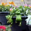 Decoración de bonsái con flores para jardín, diseño creativo de dibujos animados de animales pequeños, rana, cuenco colgante, tanque de escalada, conejo de resina