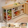 Prateleira de armazenamento de cozinha, cesta de vegetais multifuncional, bancada de corte, prateleira de armazenamento para micro-ondas, armário lateral, mesa multicamadas e mesa de trabalho