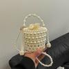 Bolso de Mano de Perlas Transfronterizo 2025 Nuevo Bolso Tejido Tendencia de Internet Retro Bolso Balde con Cuentas Bolso de Hombro Cruzado a la Moda