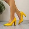 228-146Dx Comercio Exterior Transfronterizo Zapatos de Tacón Alto Boca Baja Exterior Individual Zapatos Europeos y Americanos Mujer Piel Charol Punta Fina Tacón Grueso Talla Grande 43