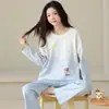 Pijama de algodón de manga larga y pantalón largo para mujer en stock, conjunto de dos piezas tipo suéter de otoño, ropa de casa transfronteriza para mujer para transmisión en vivo