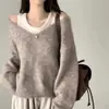 Conjunto de dos piezas de estilo perezoso minimalista ins coreano para otoño: chaleco de punto de capa interior en capas + suéter suelto de manga larga suave y pegajoso