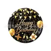 Set de Vajilla de Papel para Fiesta Temática Feliz Cumpleaños Negro Dorado Platos de Papel Vasos de Papel Servilletas de Papel Suministros de Decoración para Fiesta de Cumpleaños