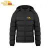 Chaqueta acolchada cálida cómoda de color sólido estampada para hombre, Nuevo abrigo de algodón grueso con capucha desmontable casual de invierno, Elegante