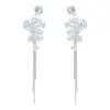 Brincos de Pérola Moda Luxo Leve com Agulha Anti-Prata 925, Brincos de Tarraxa Versáteis de Luxo Leve, Brincos Longos Elegantes com Franjas