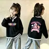 Top de punto gofre estilo coreano, imitación de dos piezas, manga larga para niñas, nuevo estilo primavera/otoño para niños medianos y grandes, versátil, elegante, capa base holgada