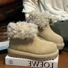 Botas de nieve cálidas con forro de forro polar esmerilado para mujer 2026 Estilo coreano moderno nuevas botas cortas de invierno vintage con punta ancha y suela gruesa tipo Birkenstock
