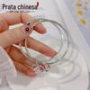 Pulseira de sino de prata pura 999 com laço e anel duplo feminina de abertura fechada pulseira de prata sólida de fuga pulseira de prata de princesa pulseira de prata