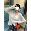 Tejido de lino de bambú muy transpirable y no sofocante, fino para el verano, con protección solar, diseño calado, talla original, top de punto de manga larga