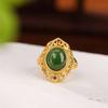 Anillo hueco de lujo retro Xiangyun Ruyi con cara de huevo, de plata esterlina S925 de Yilu, con jaspe hetiano bañado en oro