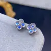Brincos de Pedra da Lua Naturais Boutique Vidro Azul Luar Prata 925 Seiko Incrustação 3*3mm Direto da Fábrica Atacado