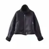 Comercio Exterior Transfronterizo Spot Ropa Europea y Americana Otoño e Invierno Estilo Nuevo Cuello Alto Cremallera Decorativa Chaqueta Corta de Motociclista