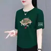 Camiseta de Manga Corta Estilo Chino para Mujer de Comercio Exterior Transfronterizo, Top Nuevo de Estilo Chino con Estampado de Moda y Elegante para Mujer
