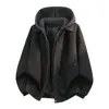 Otoño/Invierno 2026 Nueva Chaqueta con Capucha de Cuero PU Patchwork Retro de Bloques de Color para Hombre Tendencia Alta Calle Desaliñada Genial