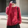 Nuevo suéter de punto de lana cepillada auténtico para otoño e invierno, jersey de una sola pieza sin costuras para mujer con cuello redondo
