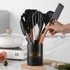 Set de diez utensilios de cocina de silicona negra con antiadherente Negro almacenamiento silicona suave espátula de cocina cuchara juego de herramientas