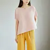 Estilo Miyake Más Vendido Top de Manga Corta para Mujer Diseño de Verano Holgado Patchwork Irregular para el Trabajo Simple Versátil Camiseta