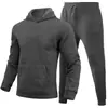 Conjunto unisex casual de otoño e invierno de 220 g, talla europea, color liso, conjunto de dos piezas de sudadera holgada de forro polar y pantalones de chándal