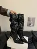 Novas Botas Empilhadas Retrô 2026 para Mulheres, Botas franzidas de Bico Fino, Saltos Finos Altos, Botas de Equitação Estilo Europeu e Americano, Botas Western