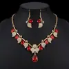 Nuevo conjunto de joyería de moda europea y americana con gotas de agua y hojas de diamantes, collar, cadena de clavícula, pendientes de novia, conjunto de dos piezas, accesorios