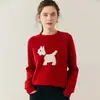 Suéter de Cachemira Jacquard con Perro de Dibujos Animados, Cuello Redondo Suave, Otoño/Invierno 2025, Suéter de Punto Holgado para Mujer, Top Básico