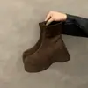 Novas botas elásticas de plataforma alta da moda outono e inverno para mulheres, botas justas de camurça estilo britânico, botas Martin