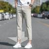 Pantalones casuales de seda de hielo para hombre de verano, delgados, blanco arroz, pantalones recortados, corte ajustado recto, pantalones deportivos para hombre