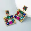 Pendientes Cuadrados Geométricos Exagerados Europeos y Americanos con Diamantes de Colores, Elegantes y con Estilo, Pendientes de Aleación Hueca Incrustados con Pedrería de Cristal para Mujer