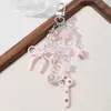 Nuevo Ins Creativo Lindo Dulce Rosa Estrella de Mar Lazo Fresa Diamante de Imitación Llave Llavero DIY Colgante de Bolso
