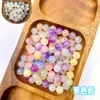 Cuentas de vidrio de color cambiante UV de 8/10 mm, cuentas redondas perforadas de un solo color, materiales y accesorios para pulseras hechas a mano DIY