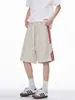 Shorts de seda gelada com três listras estilo americano para homens, calças finas de verão com estampa tie-dye xadrez no joelho com um estiloso design color-blocking
