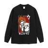 Camiseta vintage desgastada con estampado de anime, corte holgado, talla grande, top de manga corta con estampado de anime hip-hop urbano
