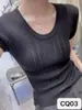 Nueva Camiseta de Punto de Manga Corta de Verano para Mujer, Color Sólido con Cuello en U y Diseño Hueco, Corte Ajustado, Versátil y a la Moda
