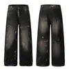 Jeans Americano High Street Preguiçoso Relaxado Desgastado Grafite Estiloso High-End Reto Solto Calça Longa Tendência para Casal