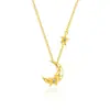 Collar para Mujer de Plata de Ley 925 Guardián de Estrella y Luna Lujo Ligero Gama Alta Zirconia Colgante de Estrella y Luna Joyería Electrochapada